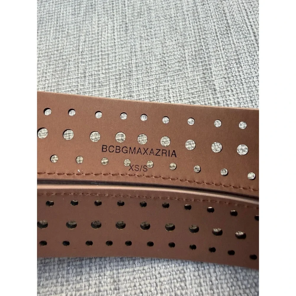 BCBGMAXAZRIA Tan Perforated Leather Obi Wrap Belt with Tassels XS S
